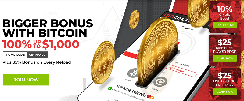 Bitcoin deposit bonus at BetOnline